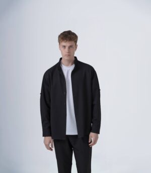 Ανδρικό overshirt μαύρο με μάο γιακά