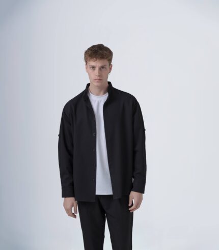 Ανδρικό overshirt μαύρο με μάο γιακά