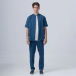 ΑΝΔΡΙΚΟ ΥΦΑΣΜΑΤΙΝΟ ΣΕΤ ΜΕ MAO OVERSHIRT & ΠΑΝΤΕΛΟΝΙ ΜΕ ΛΑΣΤΙΧΟ & ΚΟΡΔΟΝΙ –ΜΠΛΕ