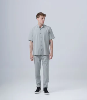Ανδρικό overshirt μαο γκρί με κοντό μανίκι