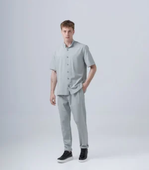 ΑΝΔΡΙΚΟ ΥΦΑΣΜΑΤΙΝΟ ΣΕΤ ΜΕ MAO OVERSHIRT & ΠΑΝΤΕΛΟΝΙ ΜΕ ΛΑΣΤΙΧΟ & ΚΟΡΔΟΝΙ –ΓΚΡΙ