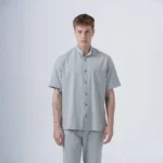 Ανδρικό overshirt μαο γκρί με κοντό μανίκι