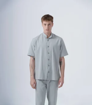 Ανδρικό overshirt μαο γκρί με κοντό μανίκι