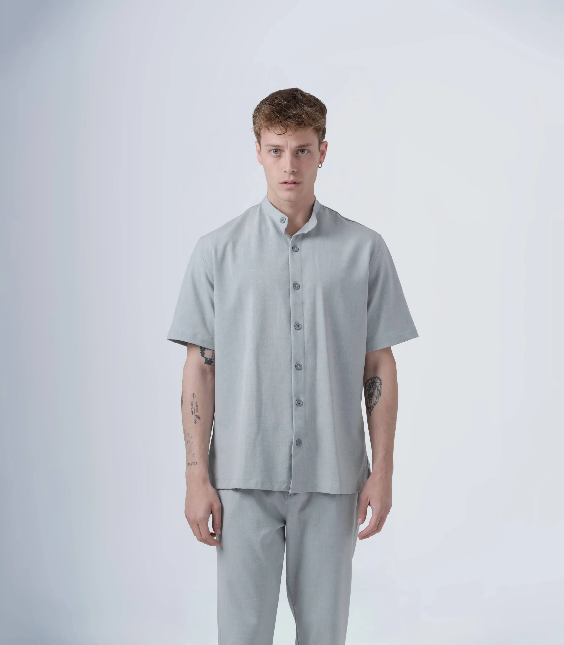 DSC00231 copy Ανδρικό overshirt μαο γκρί με κοντό μανίκι