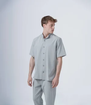 Ανδρικό overshirt μαο γκρί με κοντό μανίκι