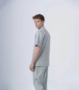 Ανδρικό overshirt μαο γκρί με κοντό μανίκι