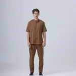 Ανδρικό Υφασμάτινο Σετ με Mao Overshirt & Παντελόνι με Λάστιχο & Κορδόνι – Καφέ