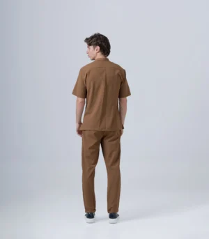 Ανδρικό Υφασμάτινο Σετ με Mao Overshirt & Παντελόνι με Λάστιχο & Κορδόνι – Καφέ