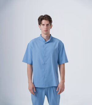ΑΝΔΡΙΚΟ OVERSHIRT ΓΑΛΑΖΙΟ ΜΕ MAO ΓΙΑΚΑ ΚΑΙ ΚΟΝΤΟ ΜΑΝΙΚΙ - Image 4