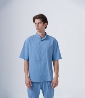 ΑΝΔΡΙΚΟ OVERSHIRT ΓΑΛΑΖΙΟ ΜΕ MAO ΓΙΑΚΑ ΚΑΙ ΚΟΝΤΟ ΜΑΝΙΚΙ