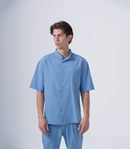 ΑΝΔΡΙΚΟ OVERSHIRT ΓΑΛΑΖΙΟ ΜΕ MAO ΓΙΑΚΑ ΚΑΙ ΚΟΝΤΟ ΜΑΝΙΚΙ