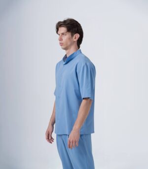 ΑΝΔΡΙΚΟ OVERSHIRT ΓΑΛΑΖΙΟ ΜΕ MAO ΓΙΑΚΑ ΚΑΙ ΚΟΝΤΟ ΜΑΝΙΚΙ - Image 3