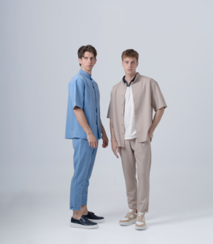 ΑΝΔΡΙΚΟ ΓΑΛΑΖΙΟ ΥΦΑΣΜΑΤΙΝΟ ΣΕΤ ΜΕ ΜΑΟ OVERSHIRT & ΠΑΝΤΕΛΟΝΙ ΜΕ ΛΑΣΤΙΧΟ - Image 3
