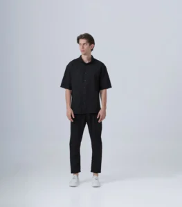 ΑΝΔΡΙΚΟ ΜΑΥΡΟ ΥΦΑΣΜΑΤΙΝΟ ΣΕΤ ΜΕ ΜΑΟ OVERSHIRT & ΠΑΝΤΕΛΟΝΙ ΜΕ ΛΑΣΤΙΧΟ