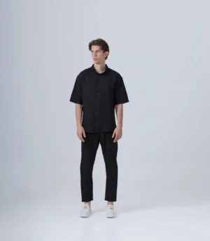 ΑΝΔΡΙΚΟ ΜΑΥΡΟ ΥΦΑΣΜΑΤΙΝΟ ΣΕΤ ΜΕ ΜΑΟ OVERSHIRT & ΠΑΝΤΕΛΟΝΙ ΜΕ ΛΑΣΤΙΧΟ