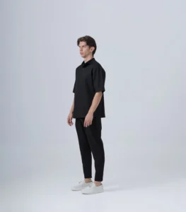 ΑΝΔΡΙΚΟ ΜΑΥΡΟ ΥΦΑΣΜΑΤΙΝΟ ΣΕΤ ΜΕ ΜΑΟ OVERSHIRT & ΠΑΝΤΕΛΟΝΙ ΜΕ ΛΑΣΤΙΧΟ