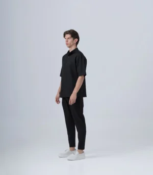 ΑΝΔΡΙΚΟ ΜΑΥΡΟ ΥΦΑΣΜΑΤΙΝΟ ΣΕΤ ΜΕ ΜΑΟ OVERSHIRT & ΠΑΝΤΕΛΟΝΙ ΜΕ ΛΑΣΤΙΧΟ