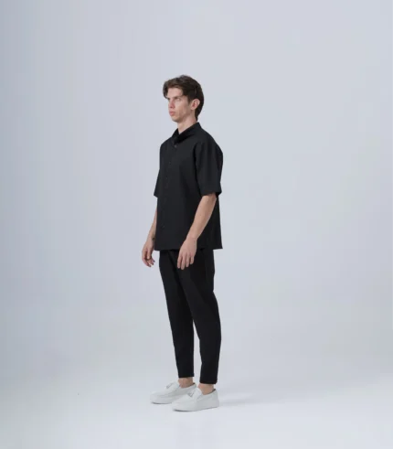 ΑΝΔΡΙΚΟ ΜΑΥΡΟ ΥΦΑΣΜΑΤΙΝΟ ΣΕΤ ΜΕ ΜΑΟ OVERSHIRT & ΠΑΝΤΕΛΟΝΙ ΜΕ ΛΑΣΤΙΧΟ