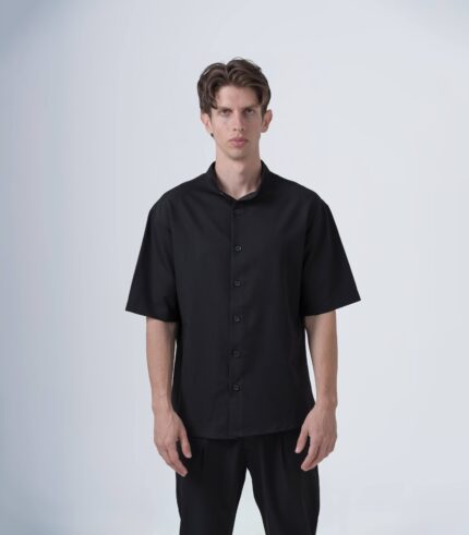 ΑΝΔΡΙΚΟ OVERSHIRT ΜΑΥΡΟ ΜΕ MAO ΓΙΑΚΑ ΚΑΙ ΚΟΝΤΟ ΜΑΝΙΚΙ