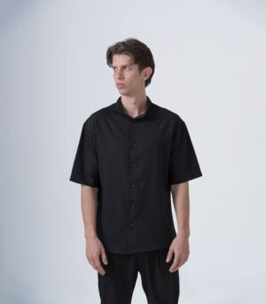 ΑΝΔΡΙΚΟ OVERSHIRT ΜΑΥΡΟ ΜΕ MAO ΓΙΑΚΑ ΚΑΙ ΚΟΝΤΟ ΜΑΝΙΚΙ - Image 4