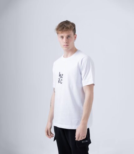 Ανδρικό λευκό βαμβακερό t-shirt με τύπωμα HERC.