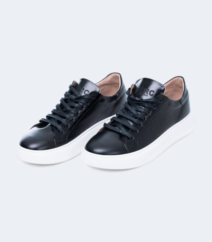 Ανδρικο δερμάτινο μαύρο sneaker