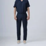 Ανδρικό Γκοφρέ Παντελόνι με Λάστιχο Μπλέ