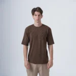 Ανδρικό καφέ T-shirt slim fit ασύμμετρο