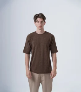 Ανδρικό καφέ T-shirt slim fit ασύμμετρο
