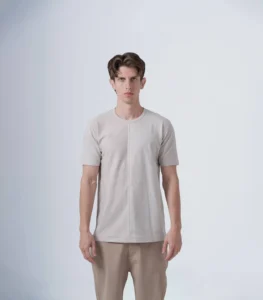 Ανδρικό βαμβακερό t-shirt δίχρωμο μπέζ
