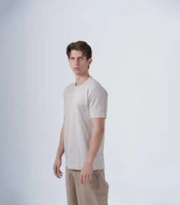 Ανδρικό βαμβακερό t-shirt δίχρωμο μπέζ