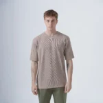 Ανδρικό μπέζ T-shirt slim fit ασύμμετρο