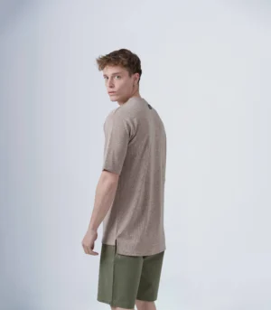 Ανδρικό μπέζ T-shirt slim fit ασύμμετρο