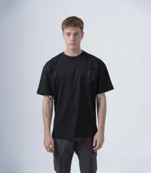 Ανδρικό μαύρο oversized T-shirt με τύπωμα
