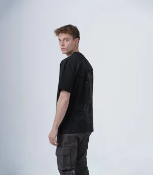 Ανδρικό μαύρο oversized T-shirt με τύπωμα
