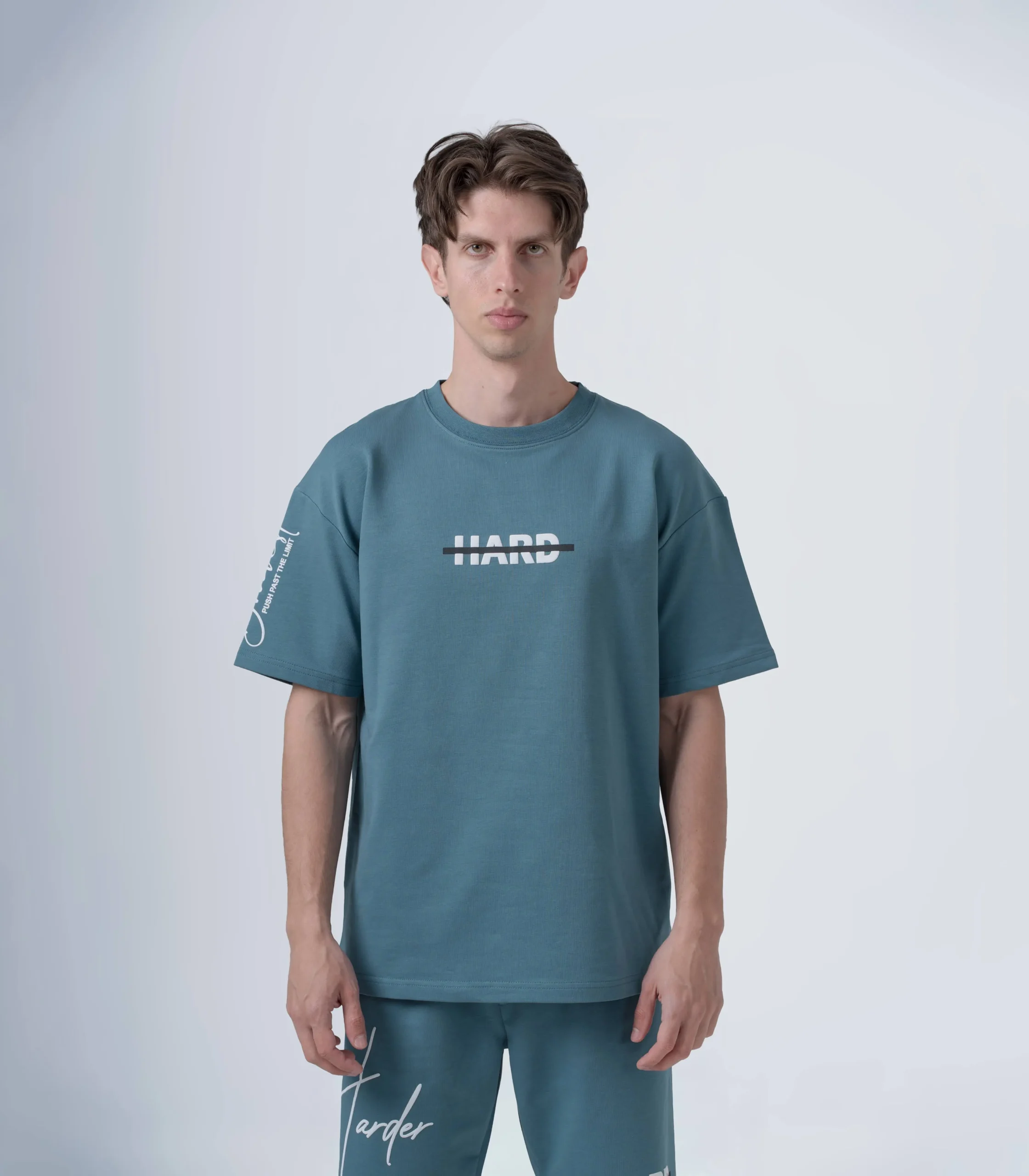 DSC00880 copy Ανδρικό graphic oversized T-shirt βεραμάν με τύπωμα HARD.