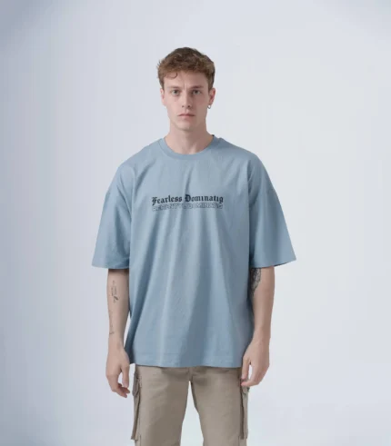 Ανδρικό Σιέλ Oversized T-Shirt με Τύπωμα