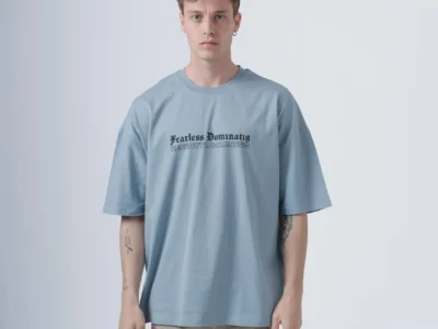 Ανδρικό Σιέλ Oversized T-Shirt με Τύπωμα