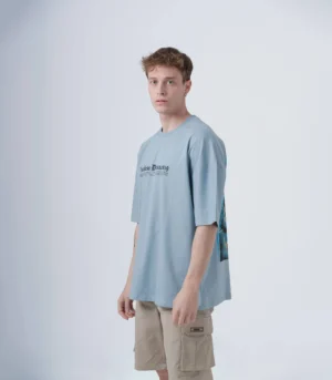 Ανδρικό Σιέλ Oversized T-Shirt με Τύπωμα