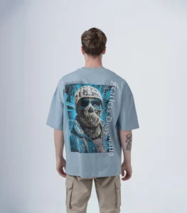Ανδρικό Σιέλ Oversized T-Shirt με Τύπωμα