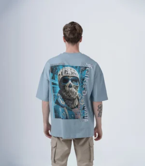 Ανδρικό Σιέλ Oversized T-Shirt με Τύπωμα