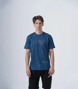 Aνδρικό μπλε βαμβακερό T-shirt μπλέ με graphic τύπωμα.