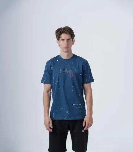 Aνδρικό μπλε βαμβακερό T-shirt μπλέ με graphic τύπωμα.