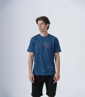 Aνδρικό μπλε βαμβακερό T-shirt μπλέ με graphic τύπωμα.