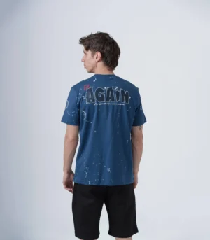 Aνδρικό μπλε βαμβακερό T-shirt μπλέ με graphic τύπωμα.