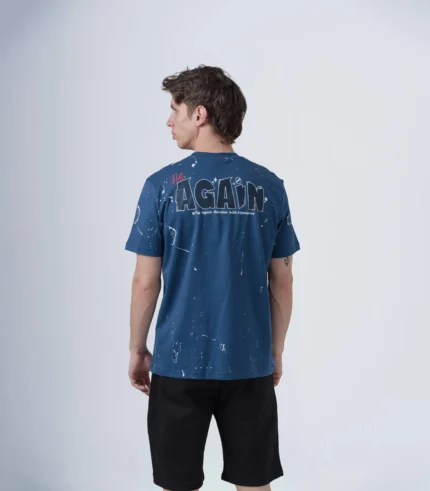Aνδρικό μπλε βαμβακερό T-shirt μπλέ με graphic τύπωμα.