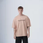 Ανδρικό σομόν oversized t-shirt με τύπωμα