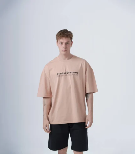 Ανδρικό σομόν oversized t-shirt με τύπωμα