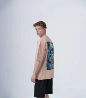 Ανδρικό σομόν oversized t-shirt με τύπωμα