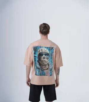 Ανδρικό σομόν oversized t-shirt με τύπωμα